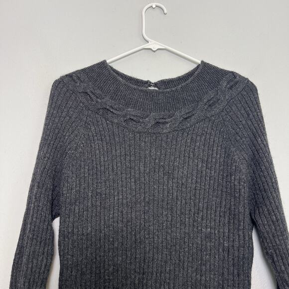 Paul Costelloe Wool Alpaca Long Sleeve Cable Knit Sweater Dress Gray Sz L Ribbed - Picture 2 of 12